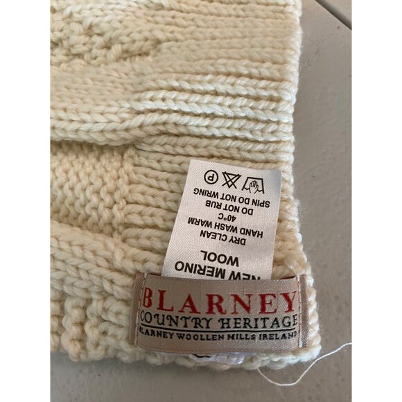 Blarney Woollen Mills 100% Merino Wool Cable Knit Scarf 71" X 10" Cream - Picture 3 of 6